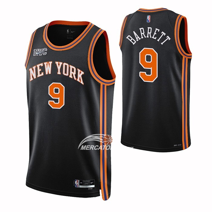 Maglia New York Knicks Rj Barrett NO 9 Citta 2021-22 Nero